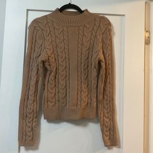 Solid Kahki Mock Neck Canle Knit Sweater (Size 4)